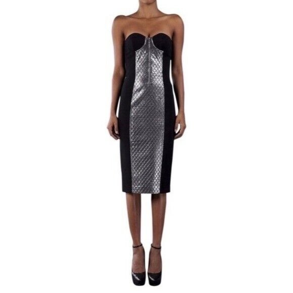 NWT $1800 MICHAEL KORS COLLECTION WOOL QUILTED SILVER LAME STRAPLESS DRESS SZ 8 - Picture 3 of 12